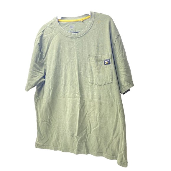 Men's Green Construction CAT Caterpillar XXL Label Pocket T-Shirt Workwear As is - Picture 3 of 9